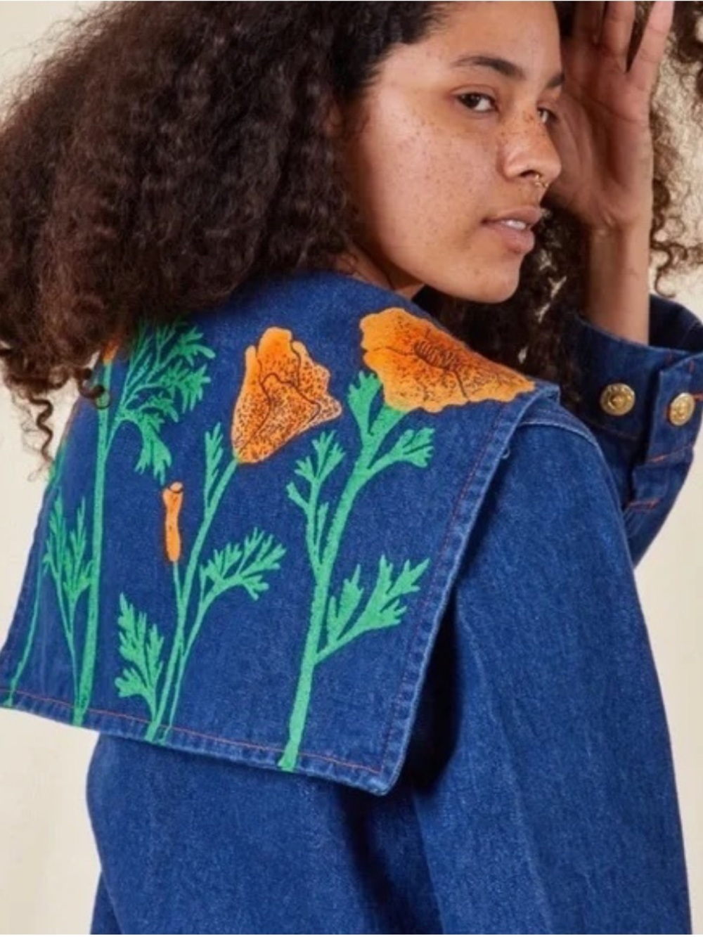 Big Bud Press Poppy Jean Flower Sailor Jacket Size Small denim work button - Picture 2 of 10